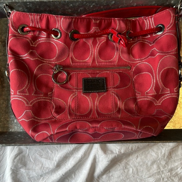 Coach Poppy Bucket Bag Canvas Red Monogram - Picture 13 of 13
